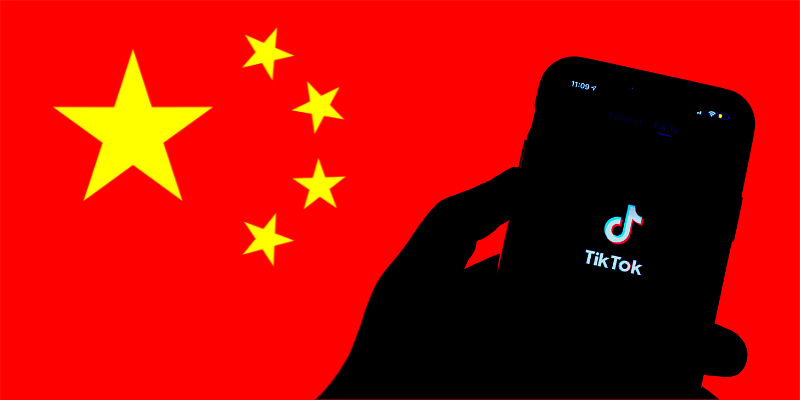 China flag with TikTok on phone