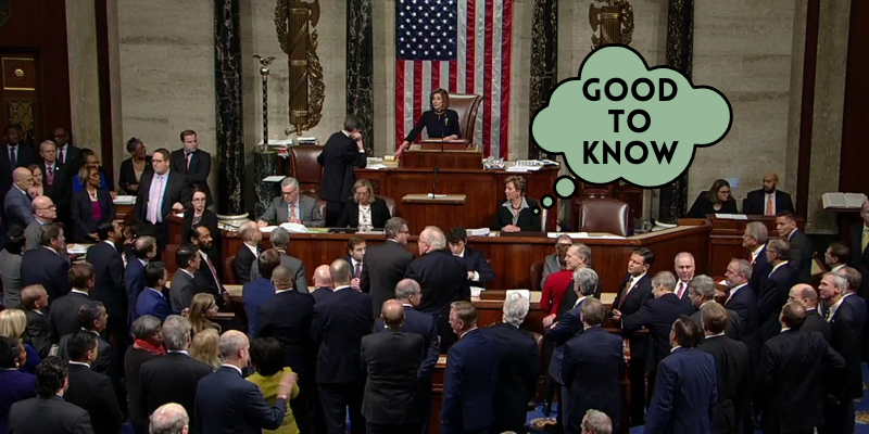 On December 18, 2019, United States House of Representatives votes to adopt the articles of impeachment, accusing Donald Trump of abuse of power and obstruction of Congress.