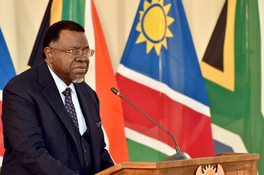 Namibia's President Hage Geingob addresses a South Africa Namibia Bi-National Commission in 2016. Geingob died on February 4, 2024. Nangolo Mbumba, Geingob’s vice president since 2018, has become interim president. Namibia's next elections are scheduled for November 2024.