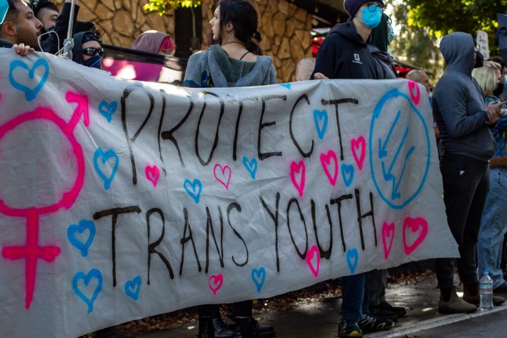 Banner at a rally for trans rights, in Eugene, Oregon.