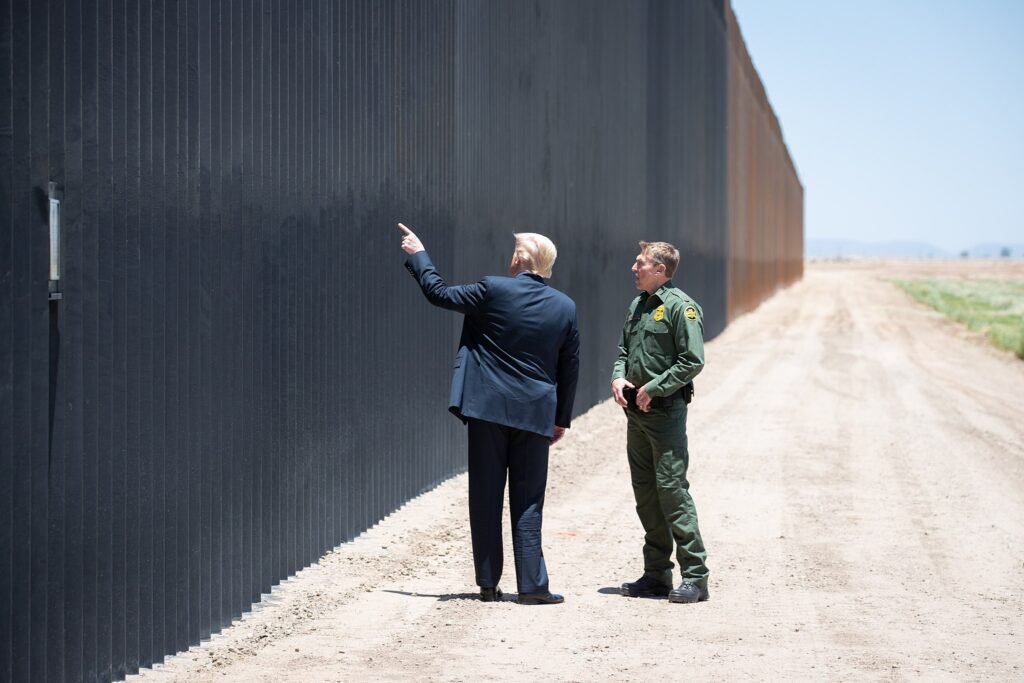 President Donald Trump visits a stretch of the U.S. border in Yuma, Arizona, where recently installed steel girders aim to block illegal migration into the United States