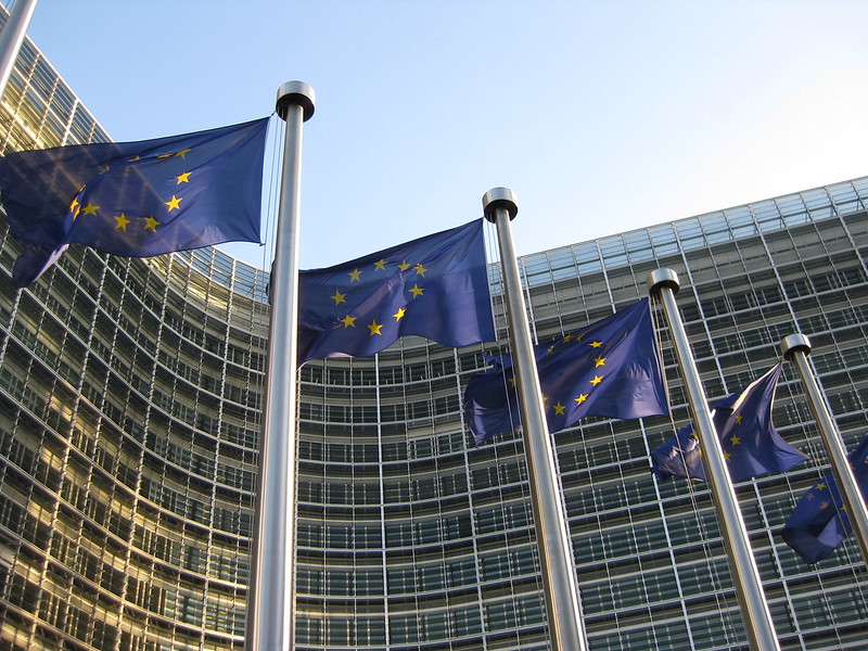 European Union flags in Brussels, Belgium.