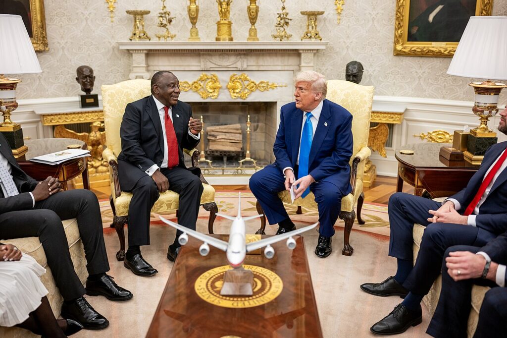 White South Africans are a priority refugee group in the Trump administration. Photo shows President Ramaphosa of South Africa meeting with President Trump in the Oval Office. 