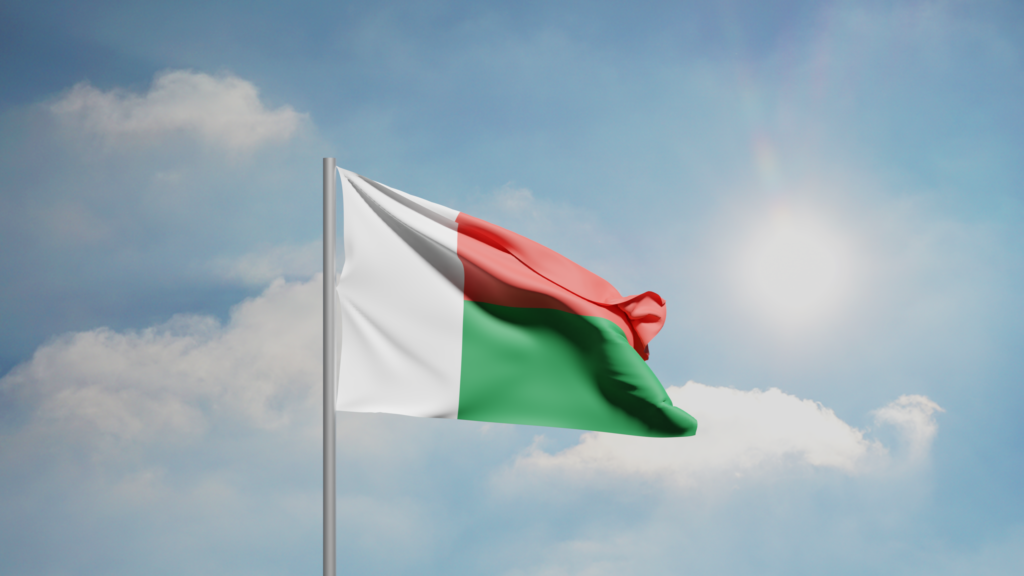 Flag of Madagascar, as photo illustration for article on Madagascar's October 2025 coup, following Gen-Z protests.