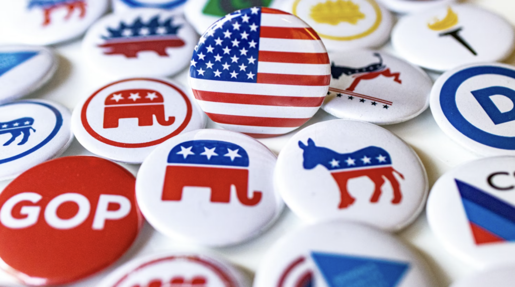 Civic norms, including political compromise, are important to American democracy. But what do Americans think? Image shows political campaign buttons. The article discusses election survey findings.
